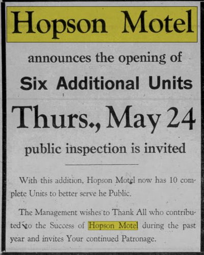 Hooks Waterfront Resort (Train Station Motel, Hopson Motel) - May 1956 Ad (newer photo)